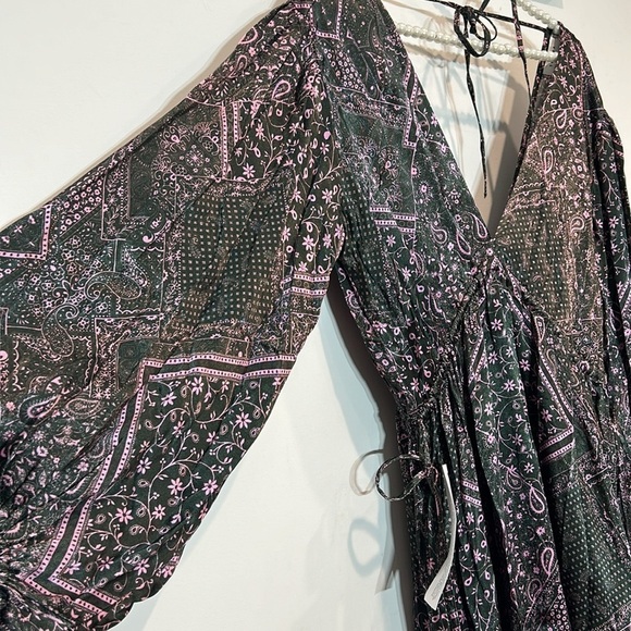 Brand new Topshop bohemian pailsey satin sleeve detail midi pink black size 6 - Picture 6 of 9